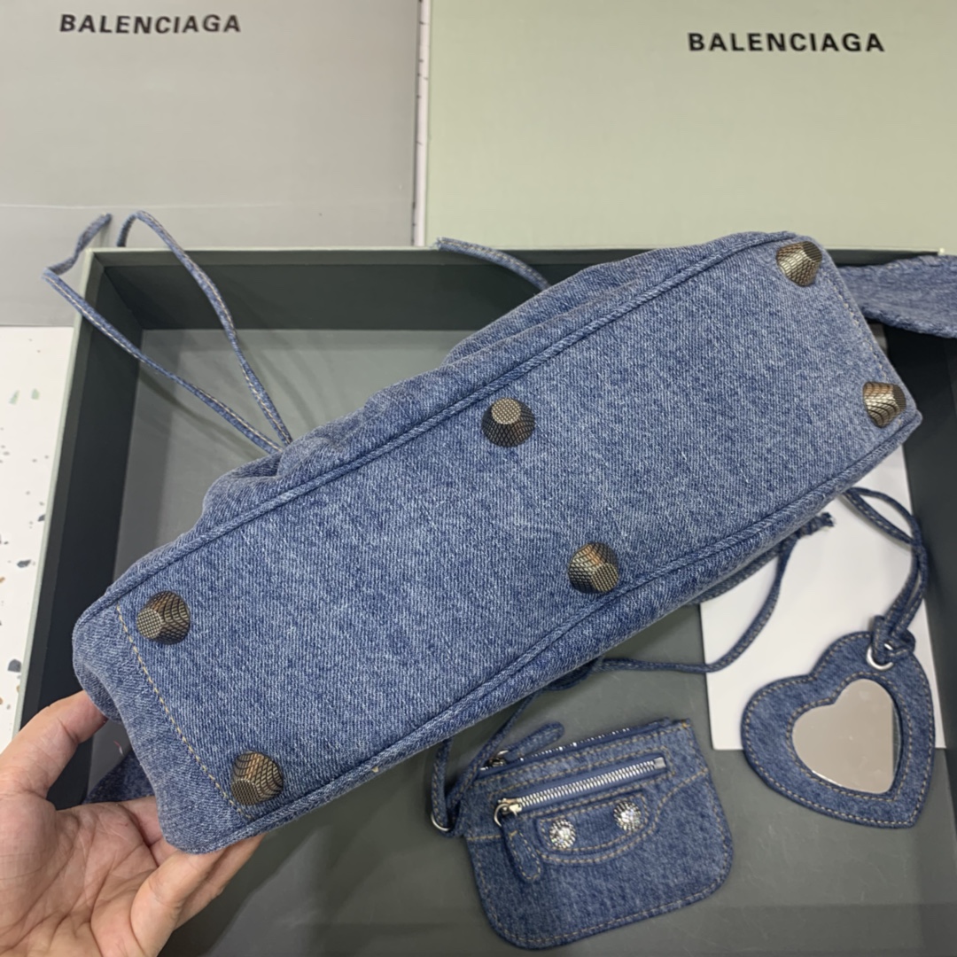 Balenciaga Le Cagole Small Shoulder Bag in Denim With Rhinestones